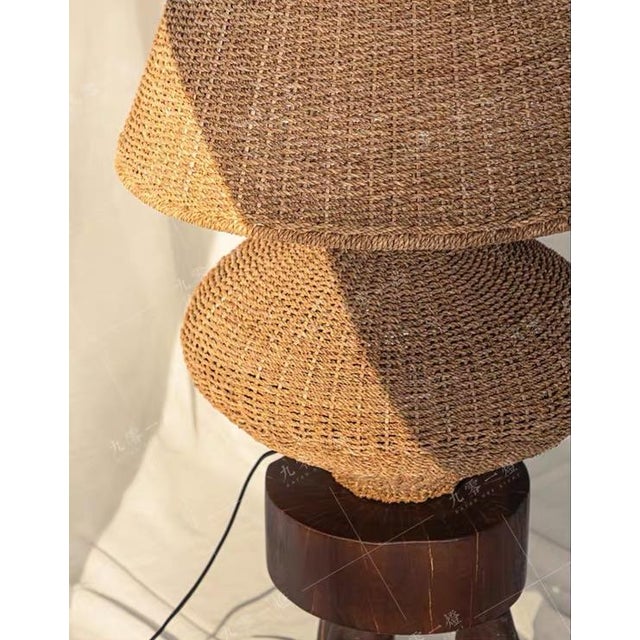 Straw Rattan Willow Woven Art Waist Table Lamp For Sale - Image 4 of 5