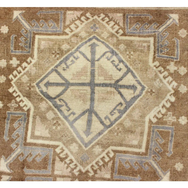 Textile Vintage Turkish Oushak in Light Brown, Camel, Blue/Lavender and Cream 6′7″ × 8′7″ For Sale - Image 7 of 10