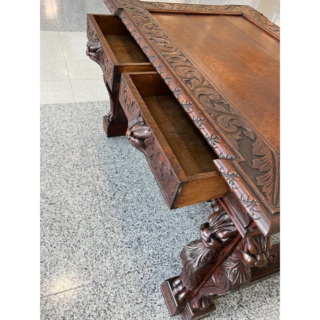 19th Century Carved Oak Desk in the Style of Style of R. J. Horner & Co. For Sale - Image 9 of 18