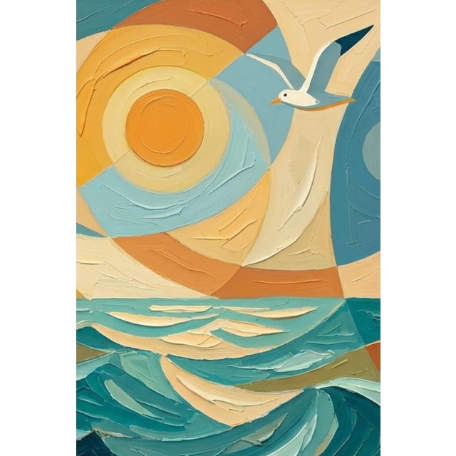 Not Yet Made - Made To Order Abstract Coastal Sunrise Painting, Geometric Ocean Art Print, 36″ × 24″ For Sale - Image 5 of 7