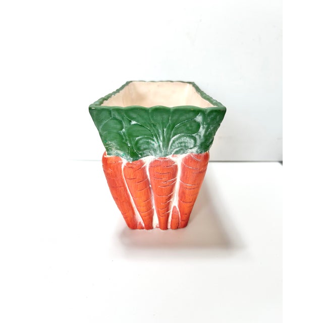 Vintage Carrot Planter – Majolica Style Easter Spring Garden Veggies Cachepot For Sale - Image 4 of 7