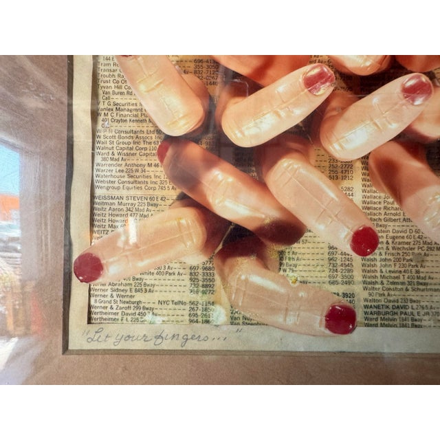 1987 Vintage Collage “Let Your Fingers” Wall Art Painting by Polizzotto – Framed/ Sold For Sale - Image 10 of 12