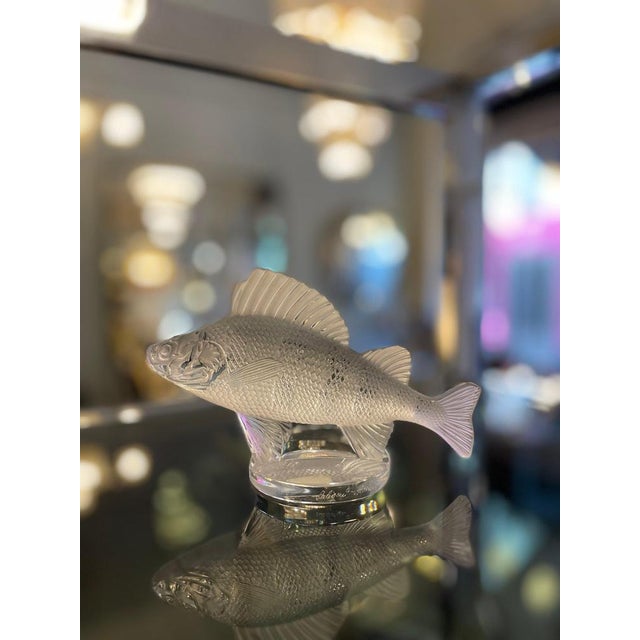 Beautiful satin-finished crystal fish figurine by Lalique. Crafted from high-quality frosted crystal, it reflects the...