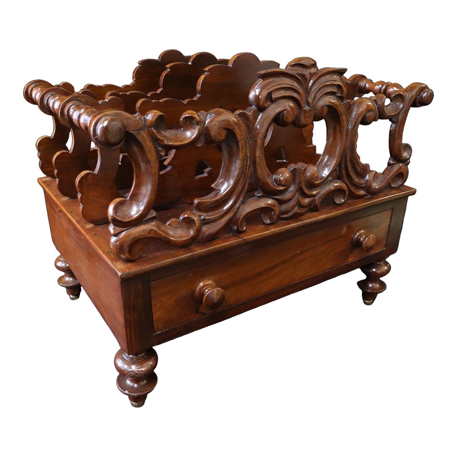 Victorian Mahogany Canterbury Magazine Rack With Drawer on Original ...