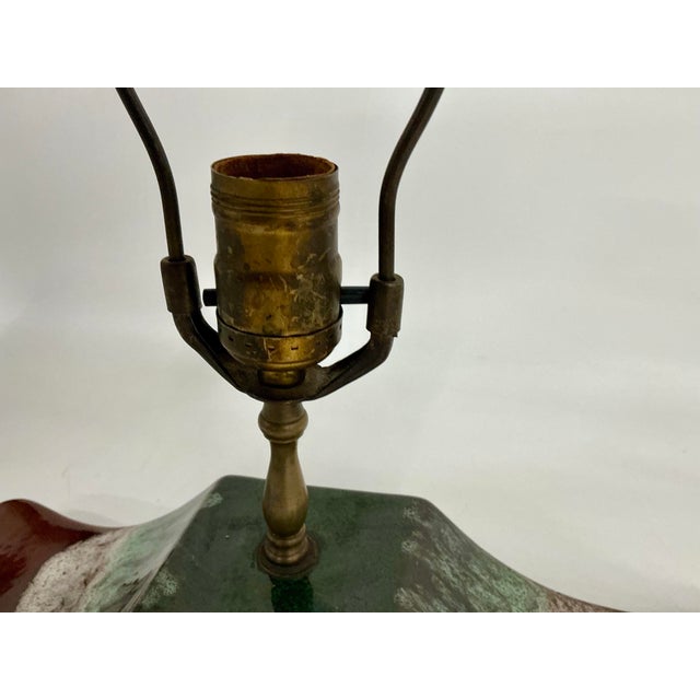 Burnt Umber Midsentury Seramic Lamp With Original Parchment Shade For Sale - Image 8 of 12