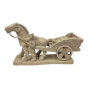 Mid-20th Century Chinese Stone Horse and Chariot Sculpture