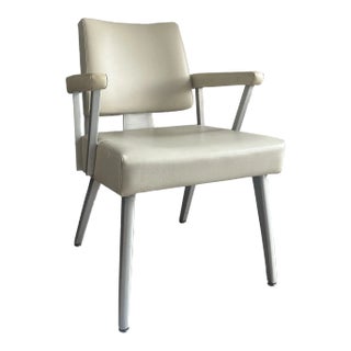 1960 Industrial Style Aluminum Angular Side Chair by Good Form, Brushed Frame, Original Cream Vinyl Upholstery, For Sale