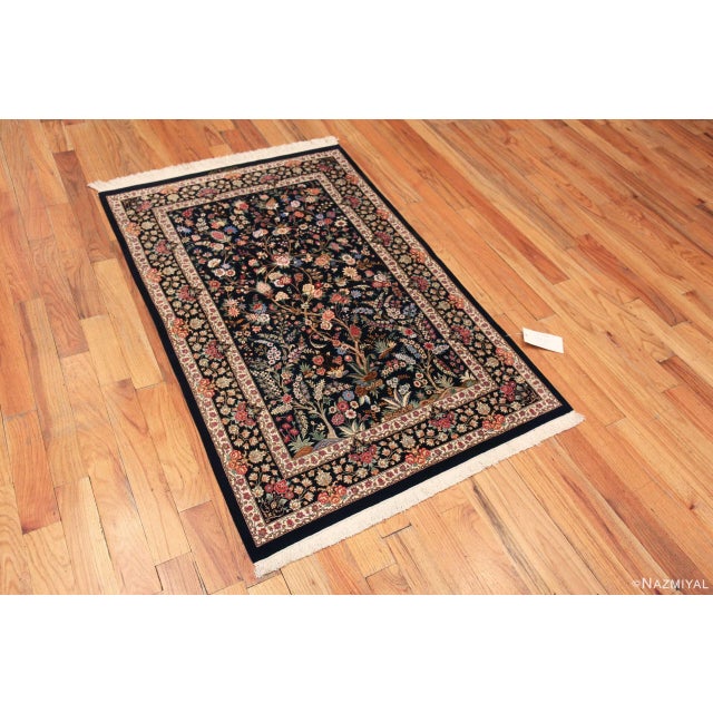 Small Size Floral Design Luxurious Vintage Persian Silk Qum Rug, country of origin: Persian Rugs, Circa date: Vintage