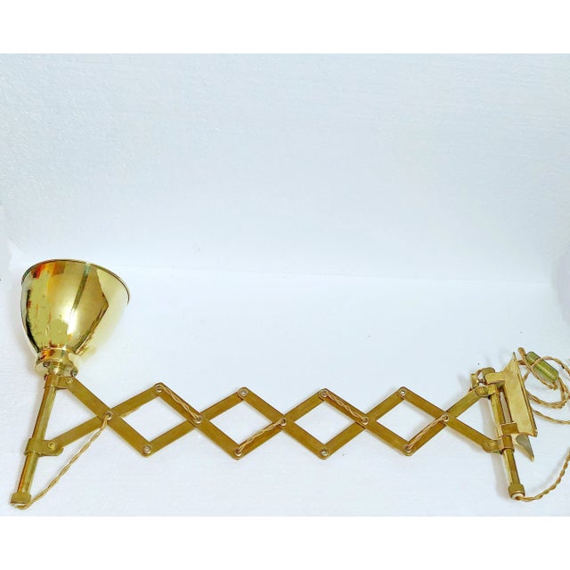 Vintage Industrial Brass Scissor Wall Lamp with Textile Cable, 1960s For Sale - Image 6 of 11
