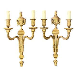 French Louis XVI Revival Gilt Bronze Wall Sconces, Set of 2 For Sale