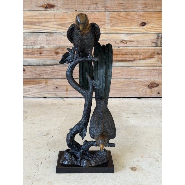 Large Sculptural Tropical Parrot Figure | Patinated Bronze-Tone Bird Sculpture For Sale - Image 11 of 12