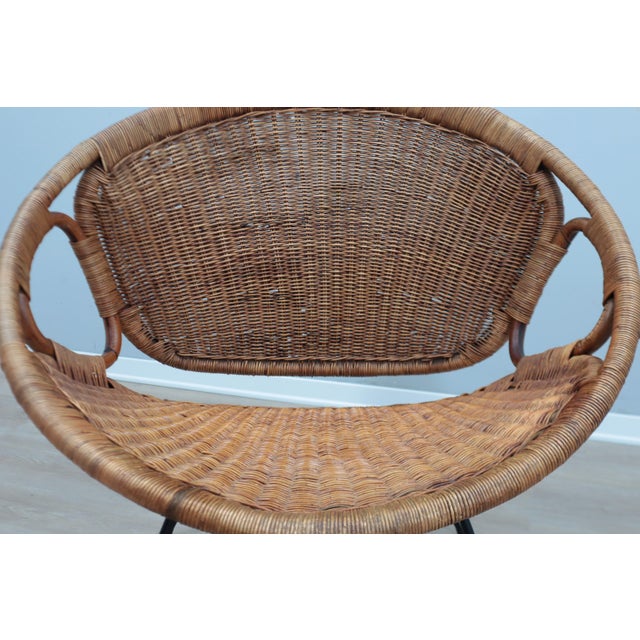 Mid-Century Modern Italian Rattan and Wicker Scoop Chair, 1950s For Sale - Image 4 of 14