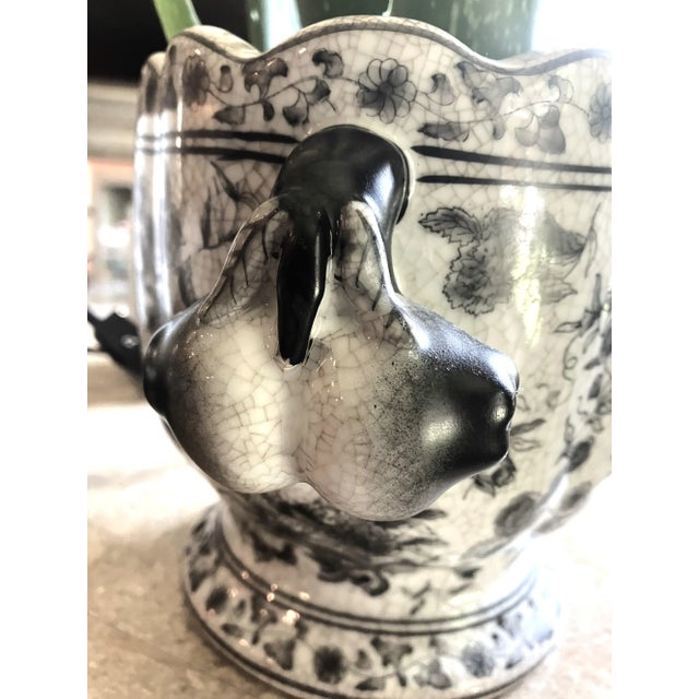 Chinoiserie Vintage Jardinière, Planter, Chinoiserie, Black and White, 1980's For Sale - Image 3 of 5