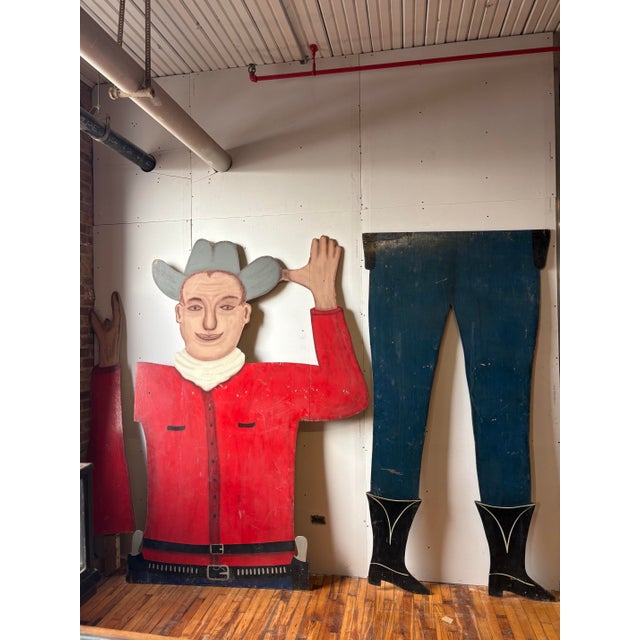Vintage Oversized Hand-Painted Cowboy Folk Art Sign For Sale - Image 4 of 12