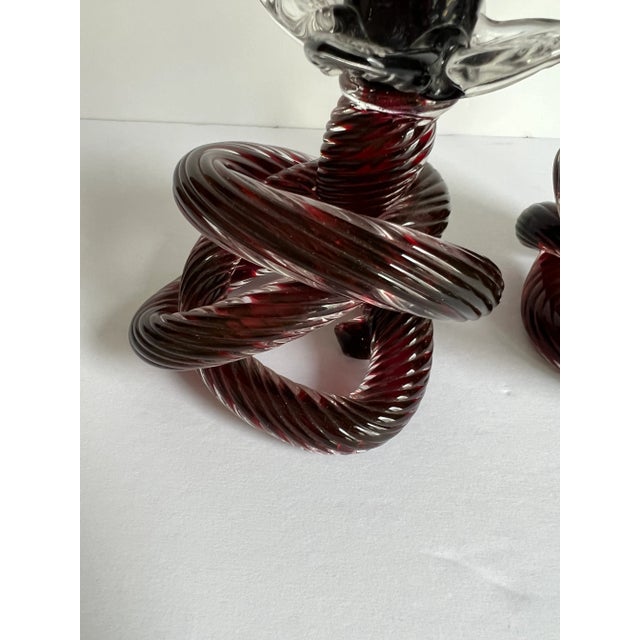 Mid-Century Hand Blown Glass Knot Candle Holders- a Pair For Sale - Image 10 of 12