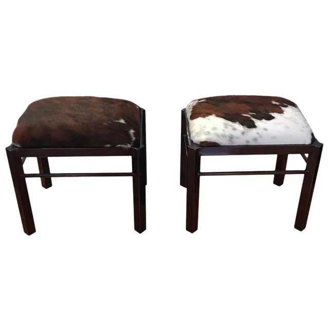 Mid-Century Metal Cow Hide Benches or Ottomans - a Pair For Sale