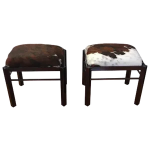 Mid-Century Metal Cow Hide Benches or Ottomans - a Pair