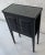 Jacques Adnet Style French faux leather side table, circa 1950. Fake door, all faces faux leather finished.