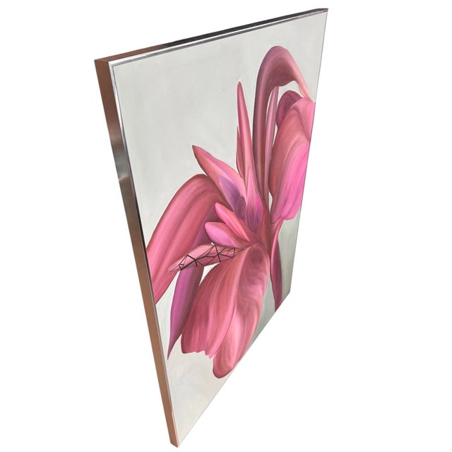 Purple Large Scale Framed Mixed Media Painting With Stitching For Sale - Image 8 of 11