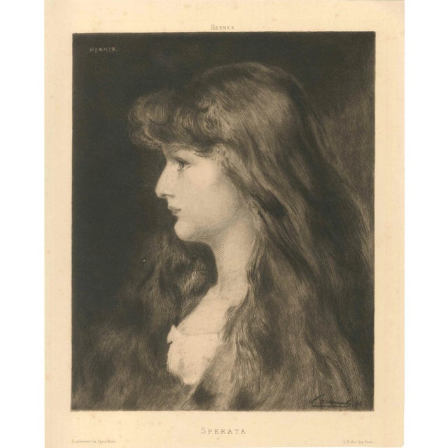 Sperata is an original print, an etching realized by Fernand Desmoulin (1853-1914), d'après Henner. This luxurius profile...