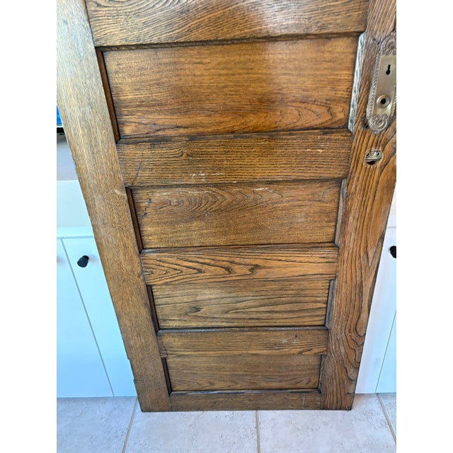 Antique Solid Oak Five Panel Interior Door Architectural Salvage For Sale - Image 9 of 13