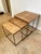 Set of 3 square nesting tables with burlwood tops on heavy brass base. Tables sizes are 24", 22" and 20".