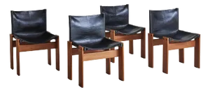Set of 4 Italian 'Monk' Chairs in Black Leather by Afra & Tobia Scarpa, 1974