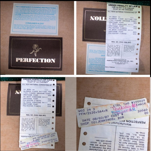 1980’s Art Deco Revival Hollywood Regency Channeled Fan Back Club Chairs W/Teal Chenille Fabric by Perfection Furniture, a Pair For Sale - Image 15 of 18