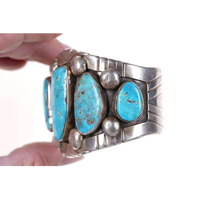 Vintage Native American Turquoise/sterling Cuff Bracelet o For Sale - Image 4 of 6