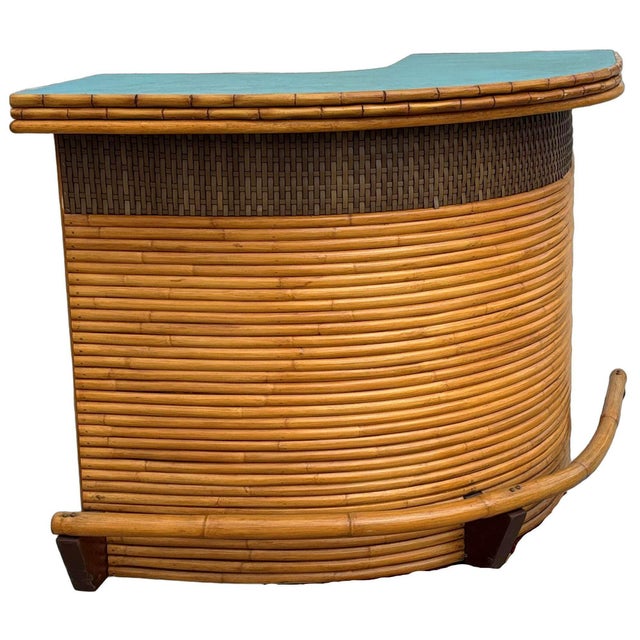 1950s Restored Horizontal Stacked Restored Rattan L-Shaped Corner Bar W/ Foot Rest For Sale - Image 9 of 12