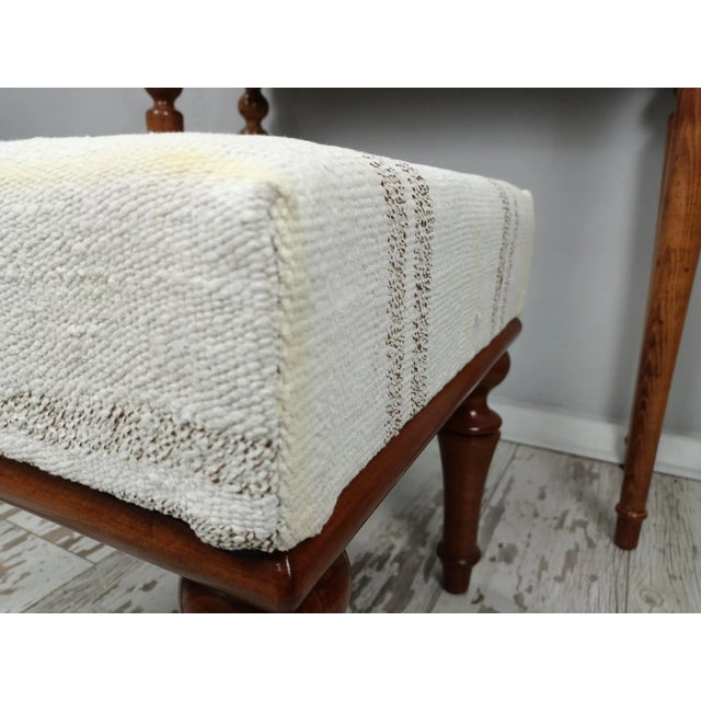 Wood Neutral Kilim Upholstered Footstool Ottoman For Sale - Image 7 of 8