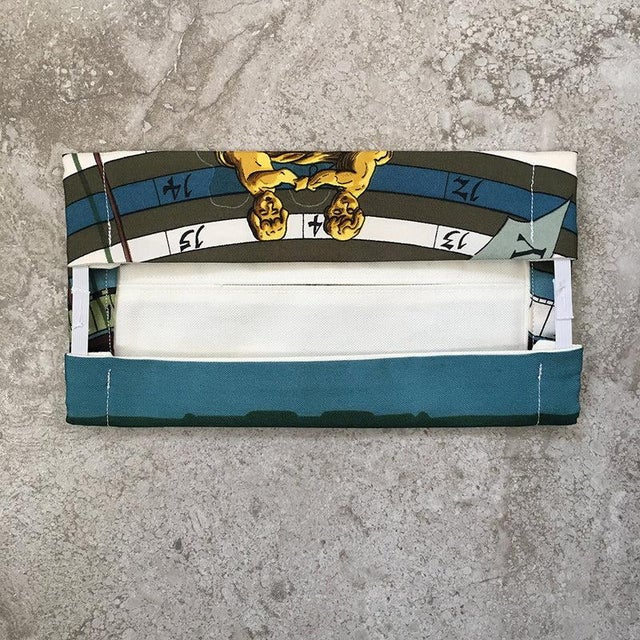 Original silk screen design c1963 by Francoise Faconnet features an astrology chart print in white, teals, blues, greens...