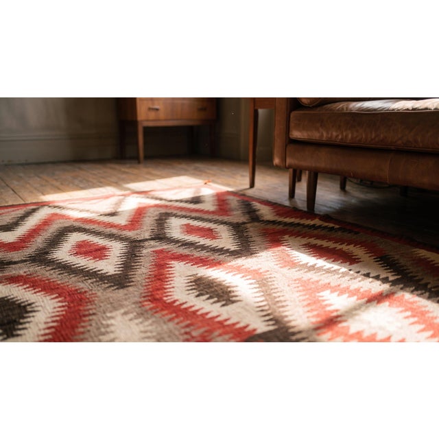Stupendous Small Light Grey Field With Tricolor Double Lozenges in a Geometric Design American Navajo Rug For Sale - Image 9 of 9