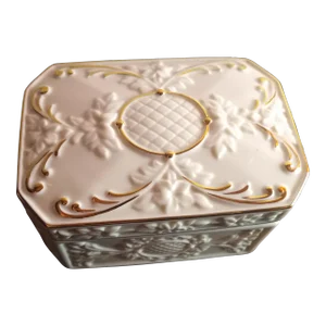 1980s Lenox Fine Porcelain Beige Gilded Trinket Box