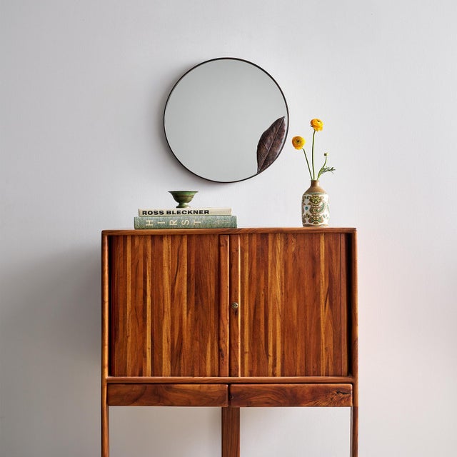 Copper Leaf Round Mirror Wall Mirror Copper For Sale - Image 4 of 7