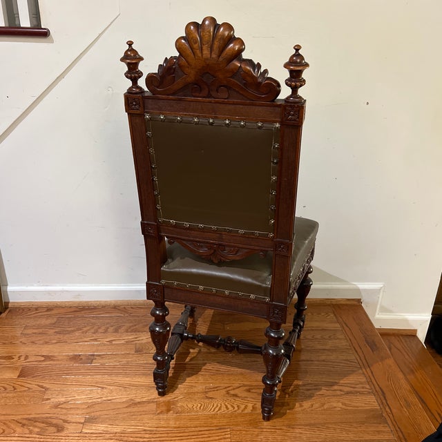 Brown An Antique High-Back Side Chair or Small Throne Chair, in a Spanish Renaissance, Jacobean, or Louis XIII Style From the 19th Century. For Sale - Image 8 of 12