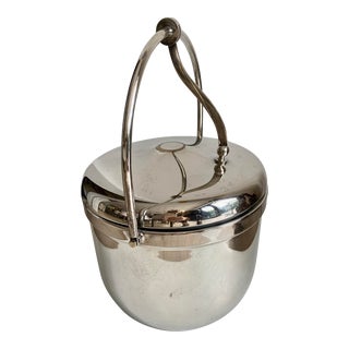 1940s Silver & Milk Glass Ice Bucket For Sale