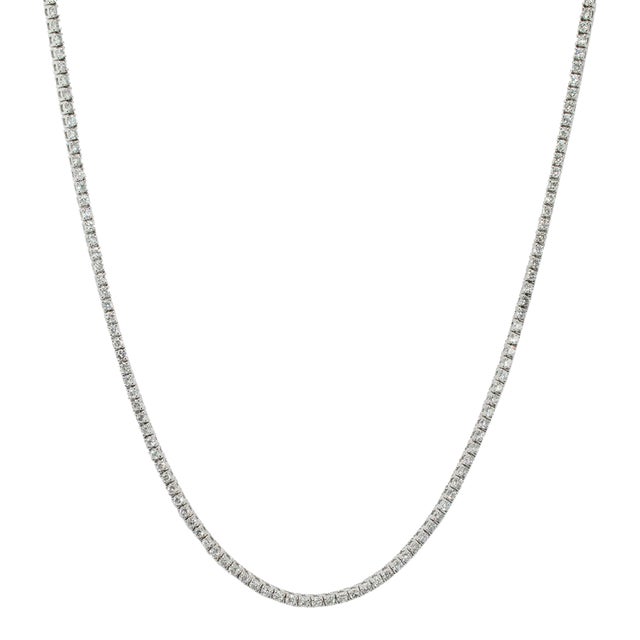 18k White Gold 7.00ct Round Diamond 4 Prongs Tennis Chain Matinee Necklace For Sale