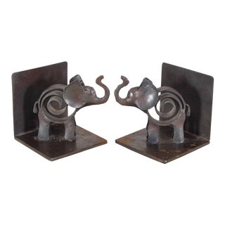 Vintage 1970s Iron Elephant Bookends - a Pair For Sale