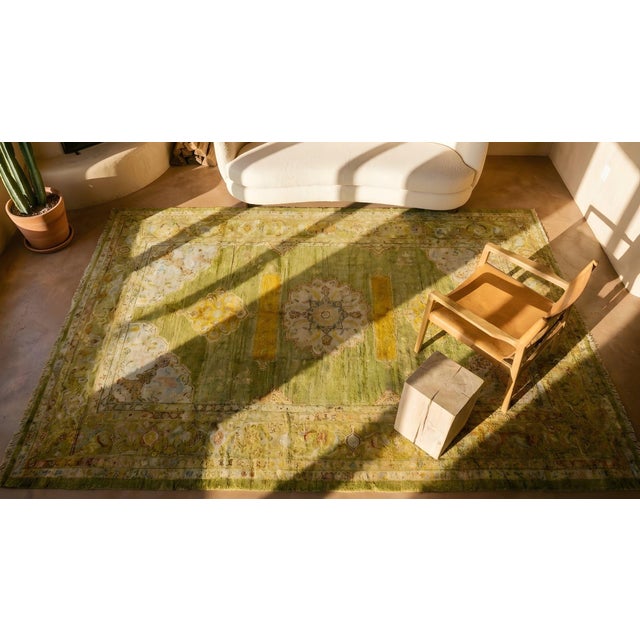 Terrific Green Color With Medallions Design Antique Turkish Angora Oushak Rug For Sale - Image 15 of 15