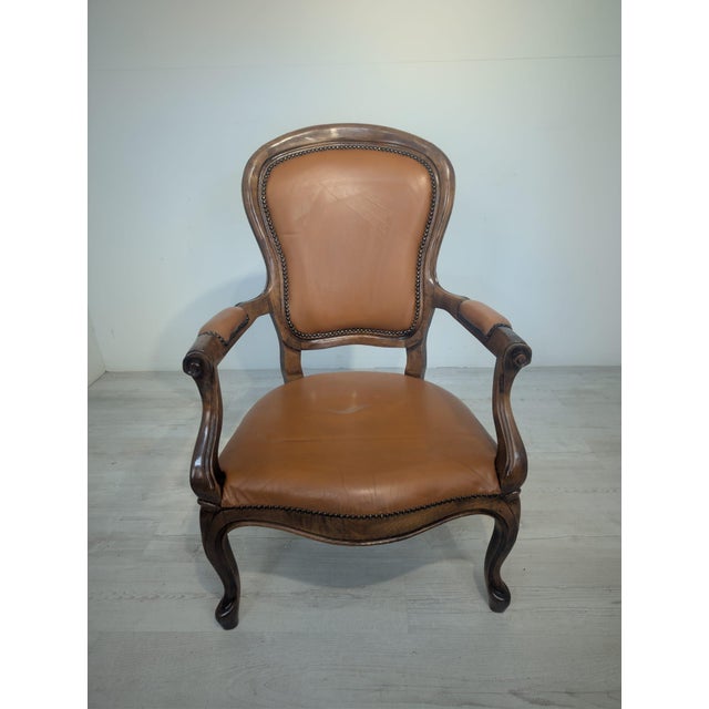 Wood Vintage Chippendale Armchair in Genuine Leather, 1975 For Sale - Image 7 of 14