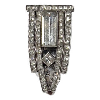 Art Deco 1930s German Silver and Paste Vintage Dress Clip For Sale