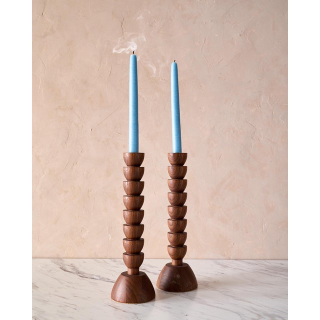 "Albert" Hand Turned Walnut Candle Holders by Lostine, Set of 2 For Sale - Image 9 of 9