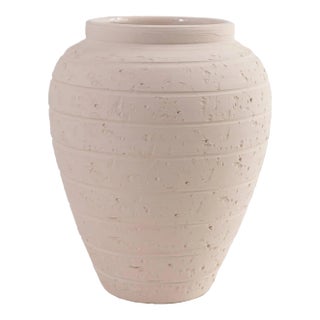 Vintage Italian Faux Travertine Stripe Ceramic Vase For Sale