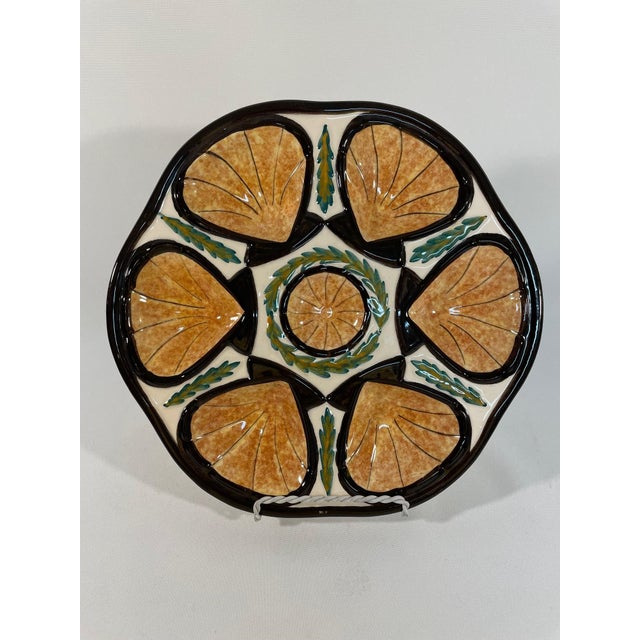 Vintage French Majolica Saint Jean De Bretagne Oyster Plate For Sale - Image 4 of 11