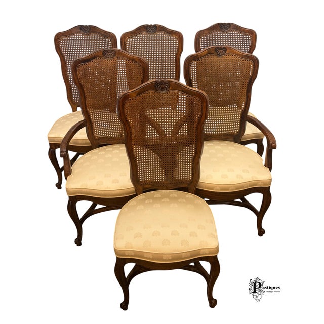 Century Furniture Vintage Century French Country Style Oak & Cane Dining Chairs - Set of 6 For Sale - Image 4 of 12