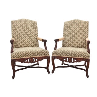 Carved Italian Style Armchairs, a Pair For Sale
