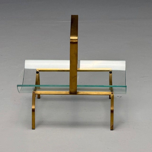 Brass Fontana Arte, Italian Mid-Century Modern, Magazine Rack, Brass, Glass, 1970s For Sale - Image 8 of 10