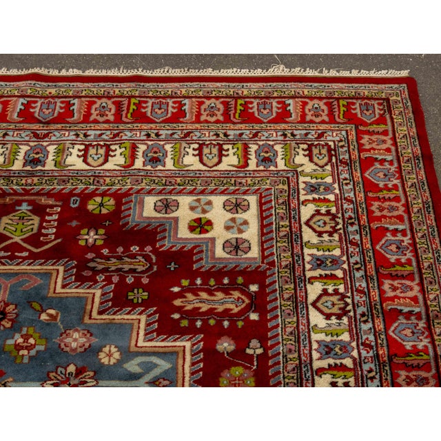 Textile Indian Kazak Style Wool Carpet, 9' 7" X 6' For Sale - Image 7 of 9