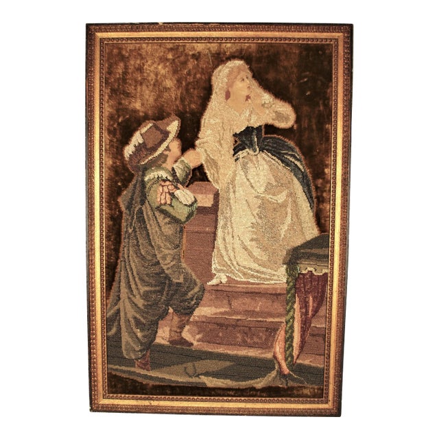 Antique Framed Spanish Beaded Embroidery With Petite Point For Sale